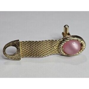 Swank Single Cufflink Gold with Pink Moon Stone